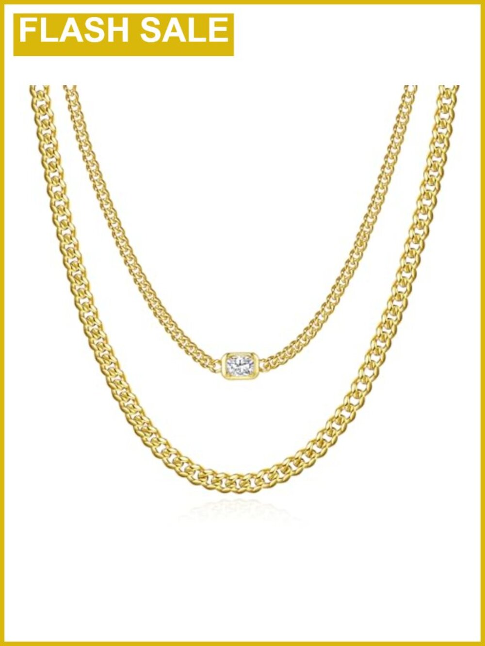 14K Gold Plated Cuban Link Choker Necklace Set CZ Layered Women
